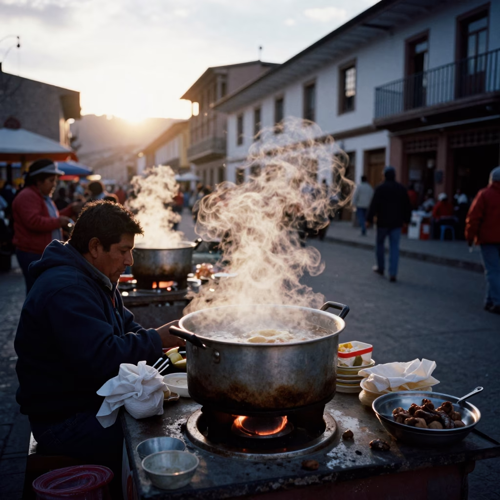 As First Light Reaches The Scene on Market Stall in La Paz in in La Paz, Bolivia
