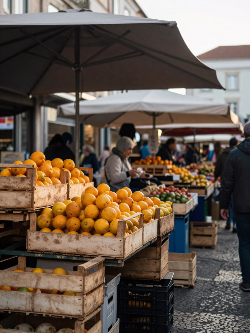 As First Light Reaches The Scene on Market Stall in Lisbon in in Lisbon, Portugal