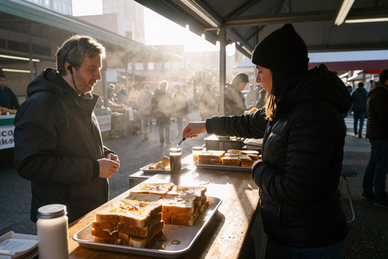 As First Light Reaches The Scene on Market Stall in Seattle in in Seattle, Washington, United States