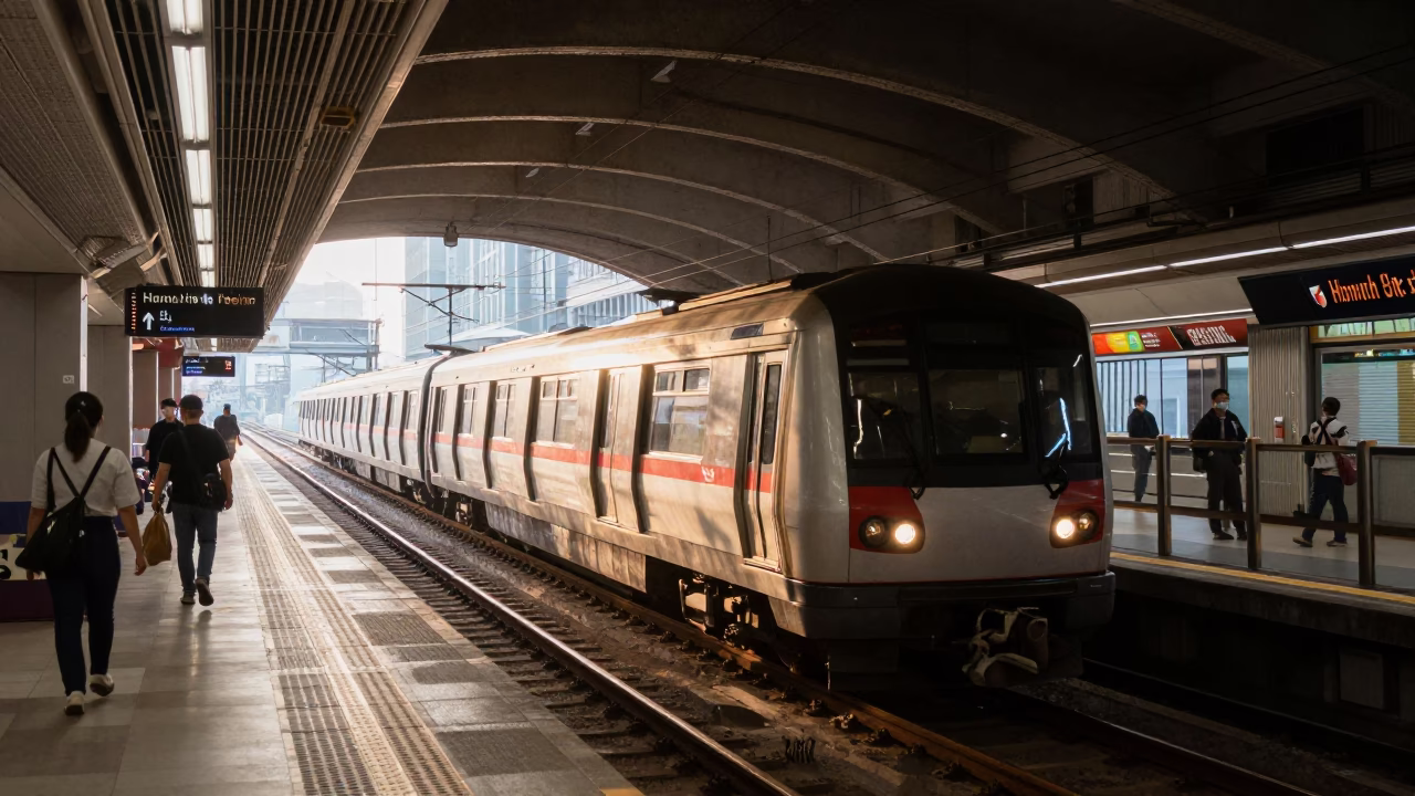As First Light Reaches The Scene on Metro Station in Hong Kong in in Hong Kong, Hong Kong