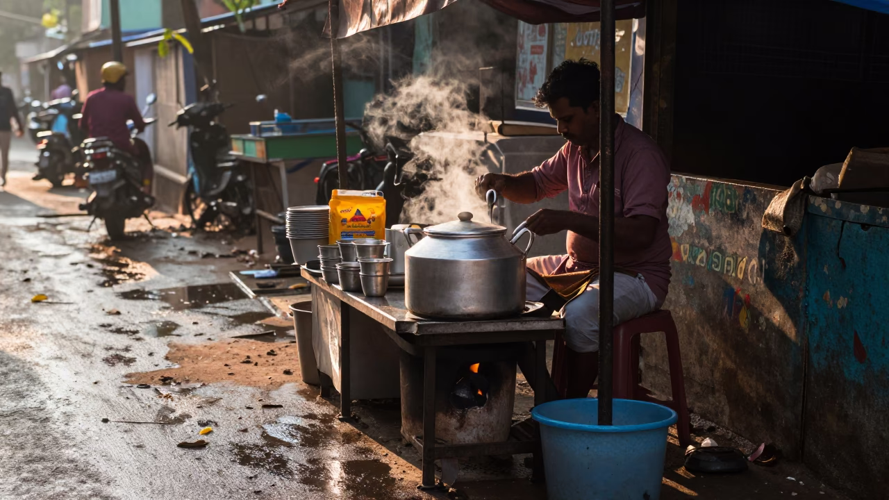 As First Light Reaches The Scene on Morning Routine in Kochi in in Kochi, India