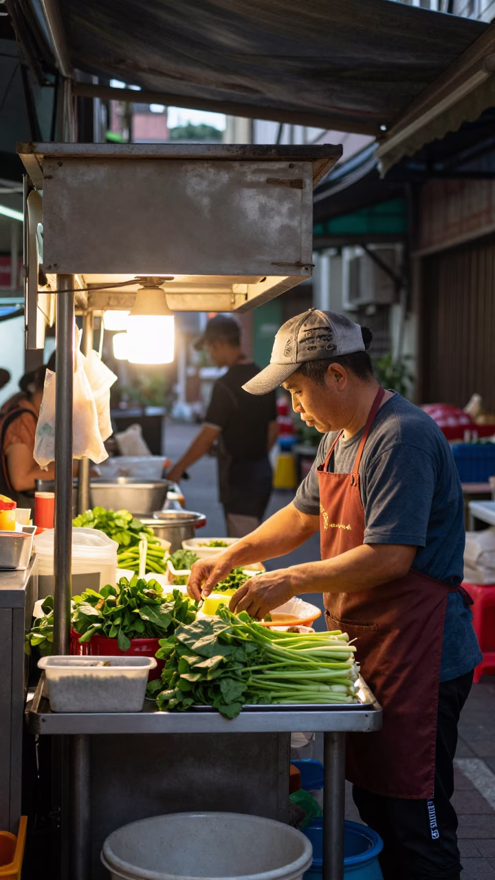 As First Light Reaches The Scene on Preparing Breakfast in Tainan in in Tainan, Taiwan