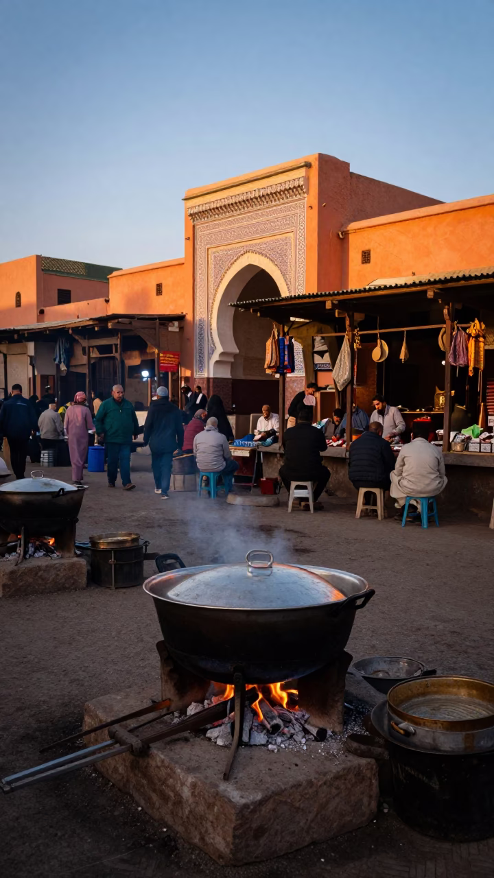 As First Light Reaches The Scene on Souk Stall in Marrakech in in Marrakech, Morocco