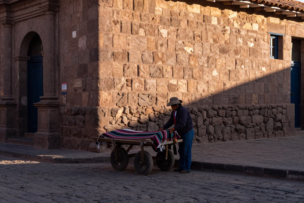 As First Light Reaches The Scene on Street Life in Cusco in in Cusco, Peru