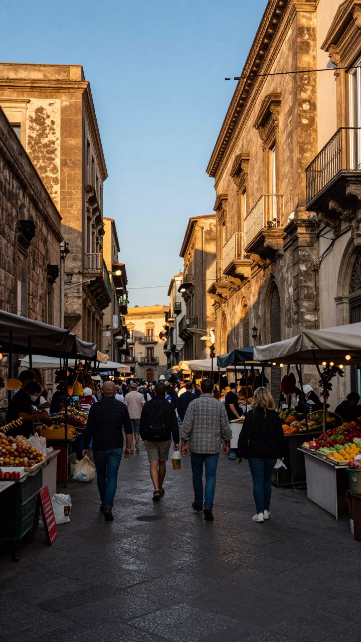As First Light Reaches The Scene on Street Market in Palermo in in Palermo, Italy