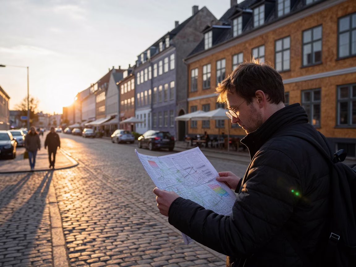 As First Light Reaches The Scene on Street Photographer in Copenhagen in in Copenhagen, Denmark