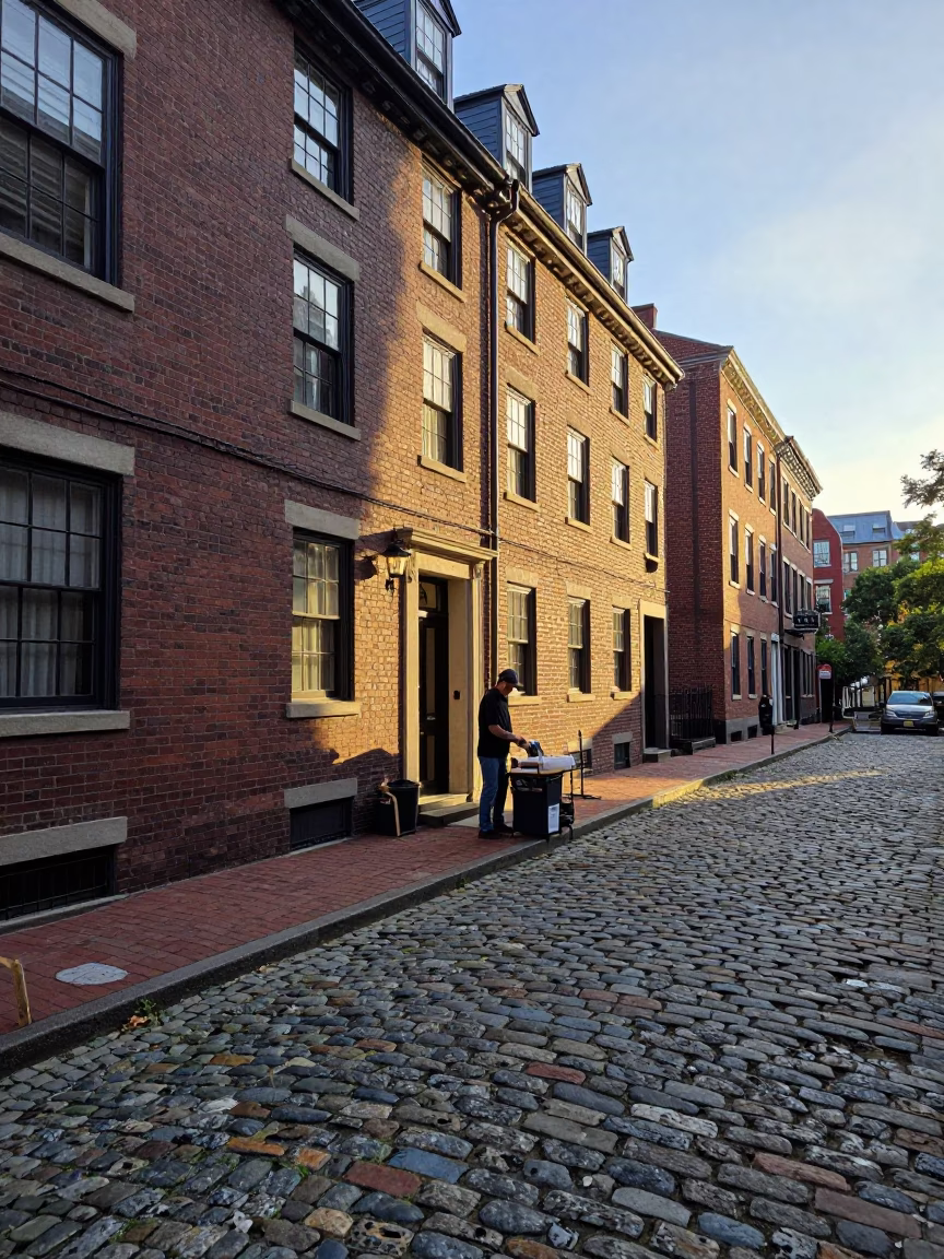 As First Light Reaches The Scene on Street Scene in Boston in in Boston, Massachusetts, United States