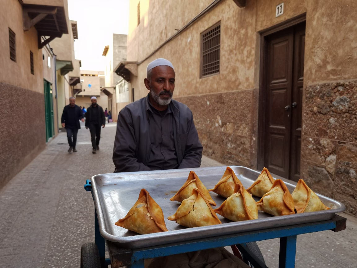 As First Light Reaches The Scene on Street Scene in Fez in in Fez, Morocco