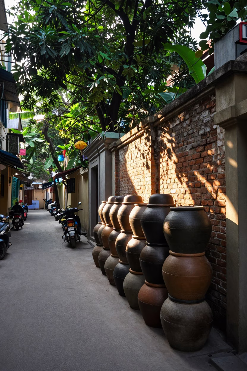 As First Light Reaches The Scene on Street Scene in Hanoi in in Hanoi, Vietnam
