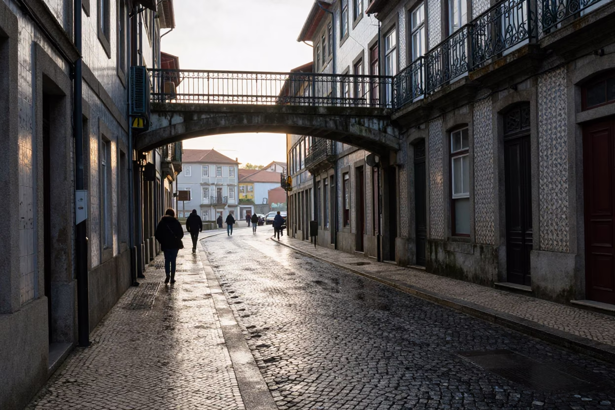 As First Light Reaches The Scene on Street Scene in Porto in in Porto, Portugal