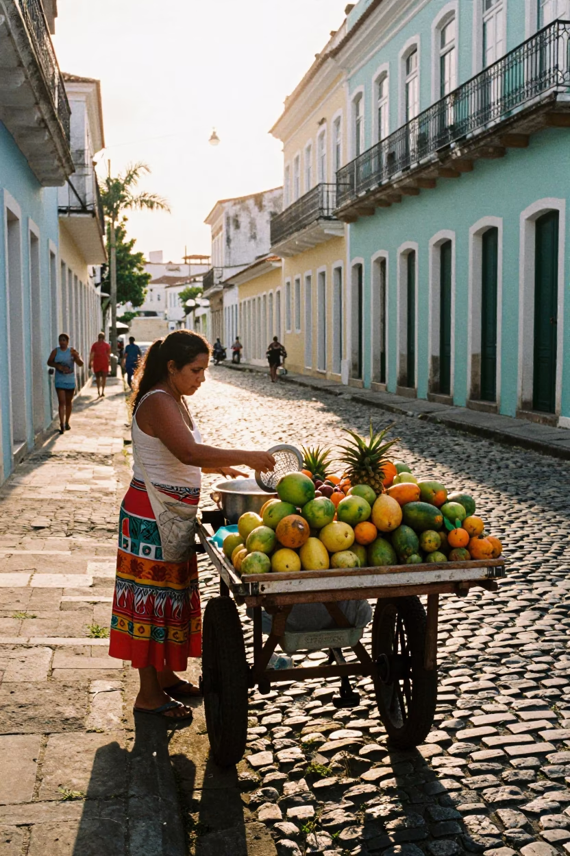 As First Light Reaches The Scene on Street Scene in Salvador in in Salvador, Brazil