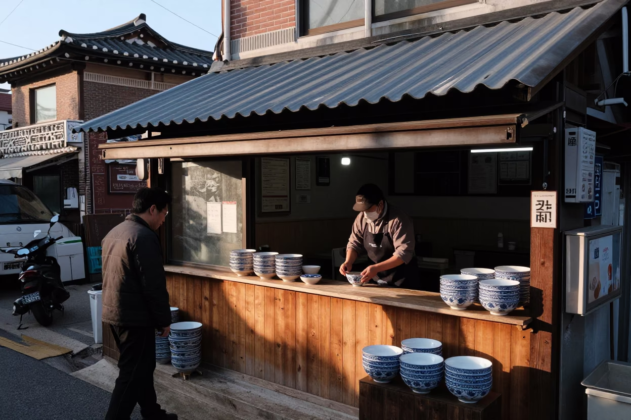 As First Light Reaches The Scene on Street Scene in Seoul in in Seoul, South Korea