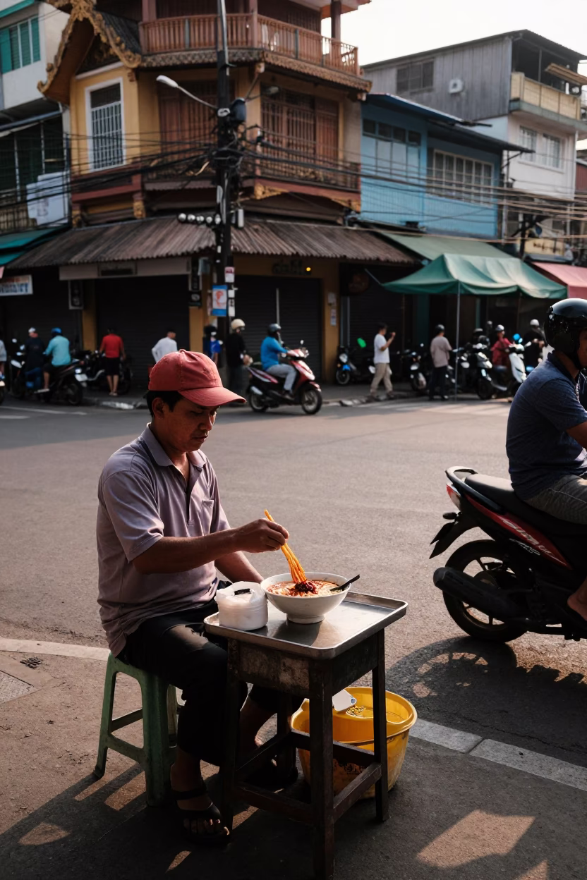 As First Light Reaches The Scene on Tantanmen Ramen in Phnom Penh in in Phnom Penh, Cambodia