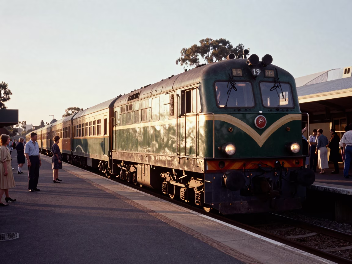 As First Light Reaches The Scene on Train Arrival in Perth in in Perth, Western Australia, Australia
