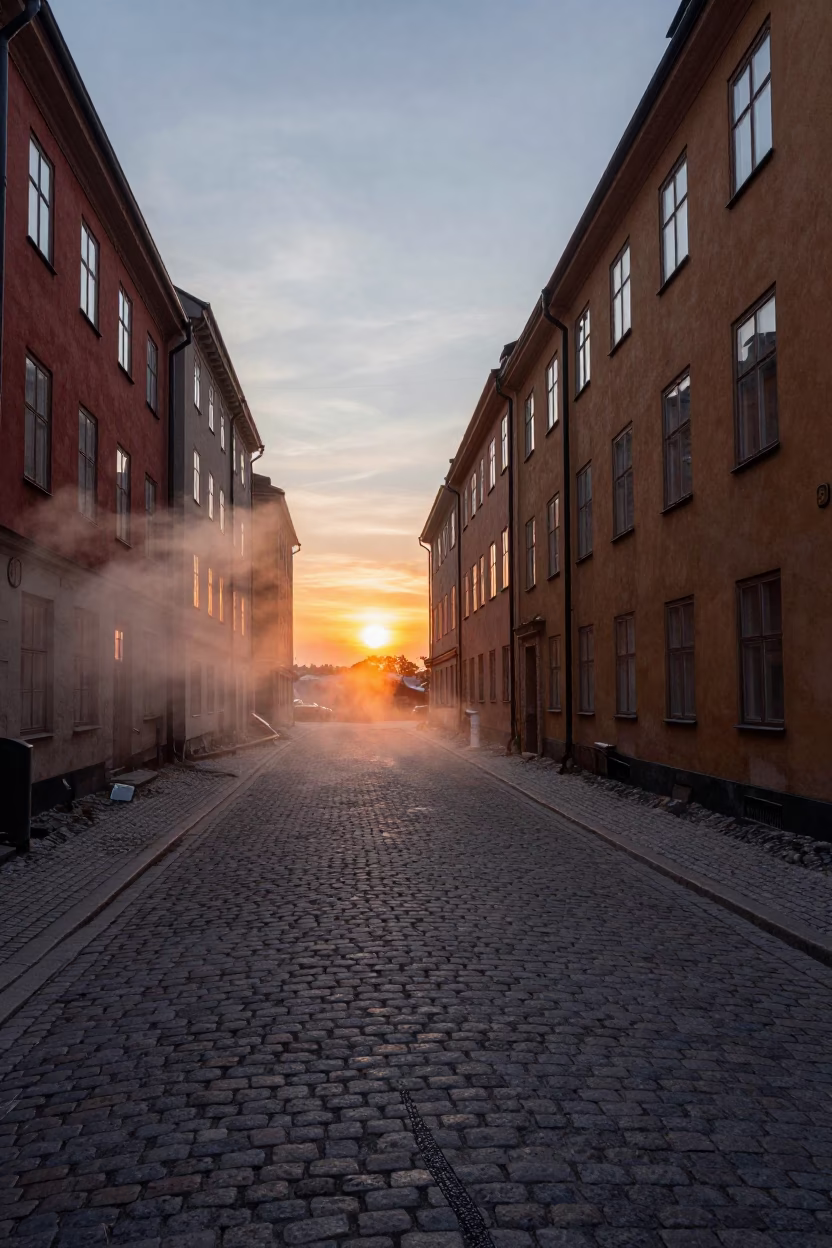 As The Sun Drops Toward The Horizon on Autumn Evening in Stockholm in in Stockholm, Sweden
