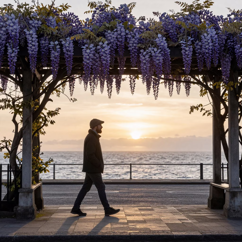 As The Sun Drops Toward The Horizon on Bearded Man in Dublin in in Dublin, Ireland