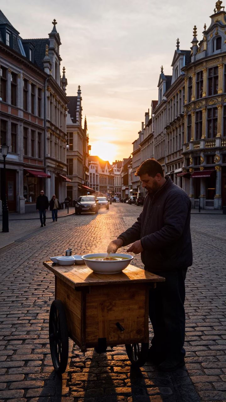 As The Sun Drops Toward The Horizon on Chickpea Soup in Brussels in in Brussels, Belgium