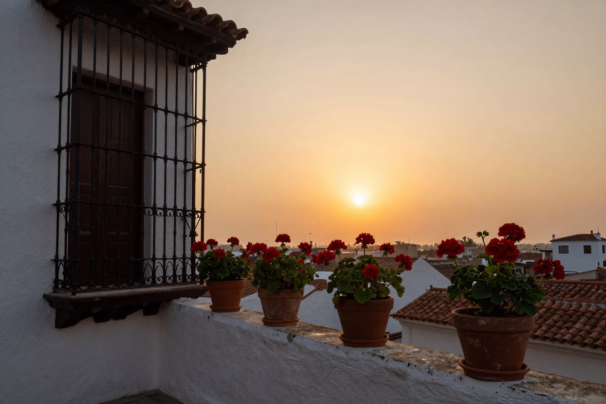 As The Sun Drops Toward The Horizon on Colonial Balcony in Cartagena in in Cartagena, Colombia