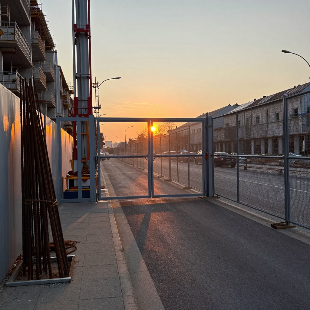 As The Sun Drops Toward The Horizon on Construction Site in Budapest in in Budapest, Hungary