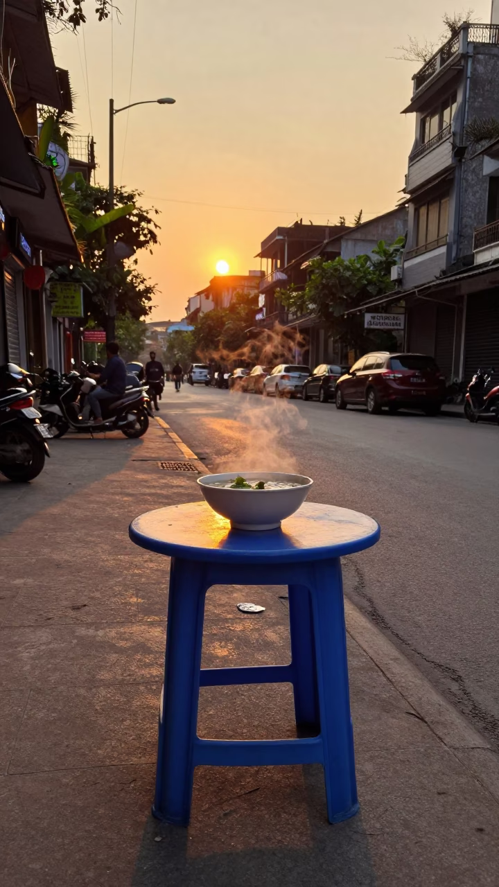 As The Sun Drops Toward The Horizon on Evening Light in Hanoi in in Hanoi, Vietnam