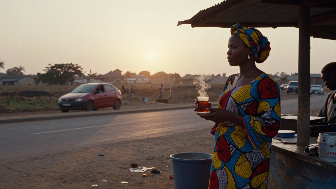 As The Sun Drops Toward The Horizon on Evening Meal in Accra in in Accra, Ghana