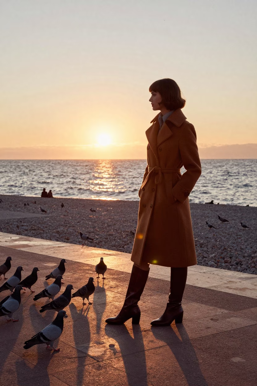 As The Sun Drops Toward The Horizon on Fashion Model in Nice in in Nice, France