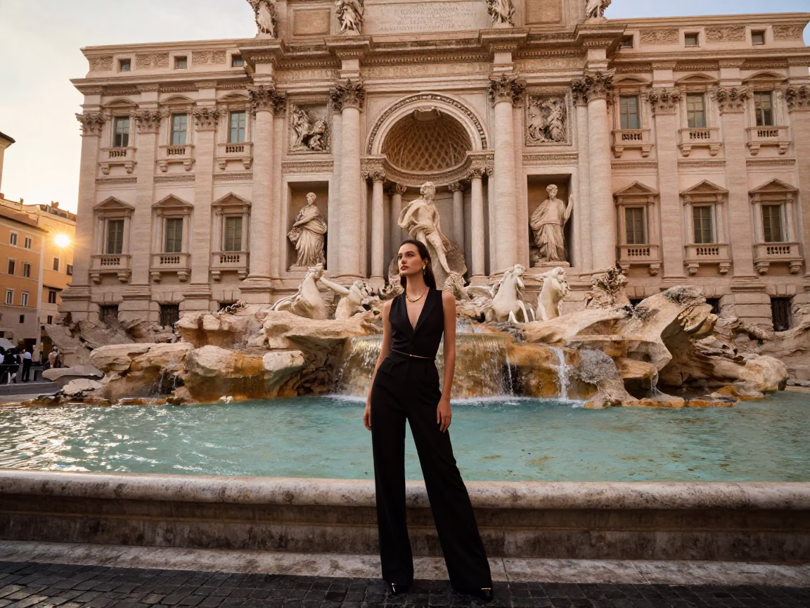 As The Sun Drops Toward The Horizon on Fashion Portrait in Rome in in Rome, Italy