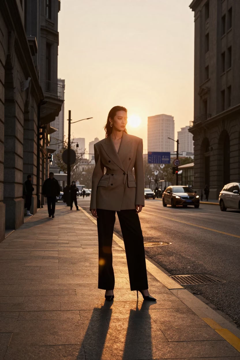 As The Sun Drops Toward The Horizon on Fashion Portrait in Shanghai in in Shanghai, China