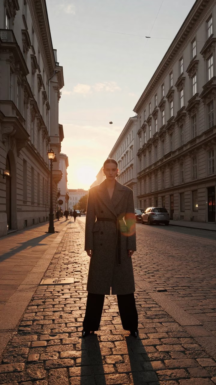 As The Sun Drops Toward The Horizon on Fashion Portrait in Vienna in in Vienna, Austria