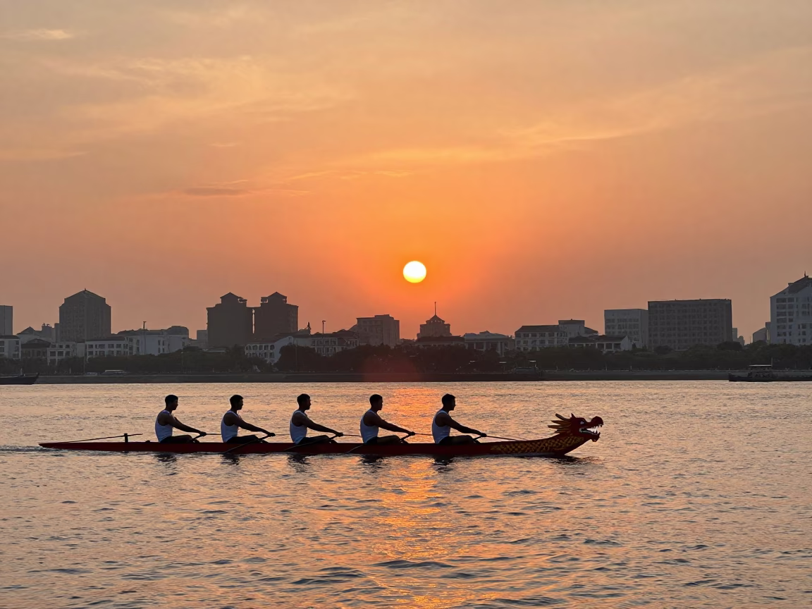 As The Sun Drops Toward The Horizon on Festival Race in Shanghai in in Shanghai, China
