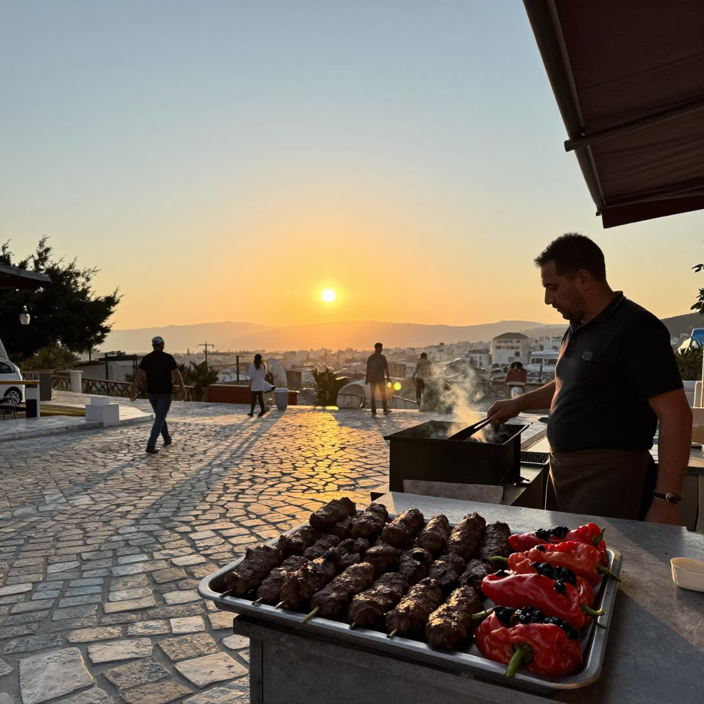As The Sun Drops Toward The Horizon on Food Scene in Athens in in Athens, Greece