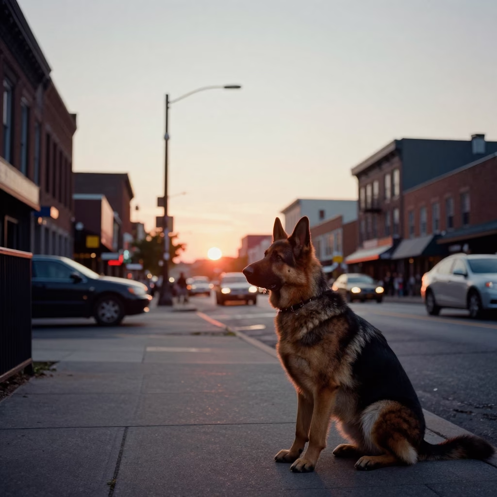 As The Sun Drops Toward The Horizon on German Shepherd in Nashville in in Nashville, Tennessee, United States