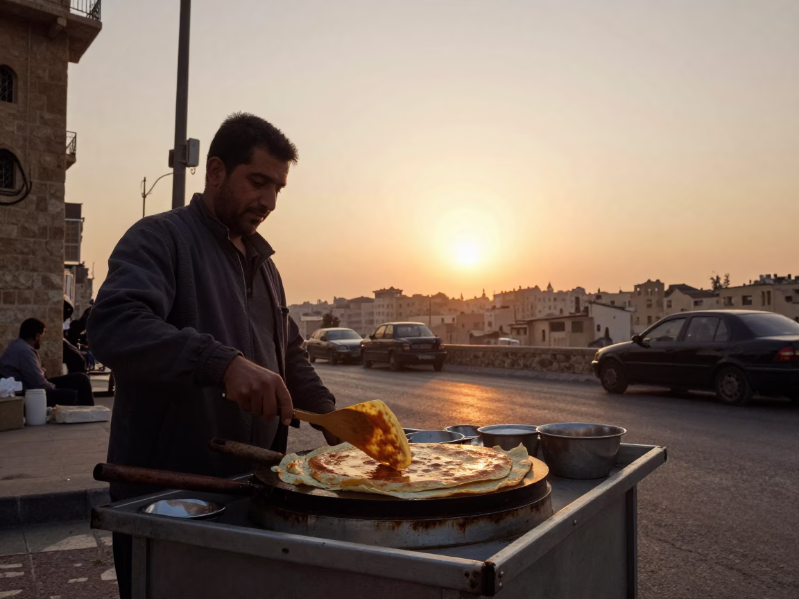 As The Sun Drops Toward The Horizon on Jjianbing Crepe in Beirut in in Beirut, Lebanon