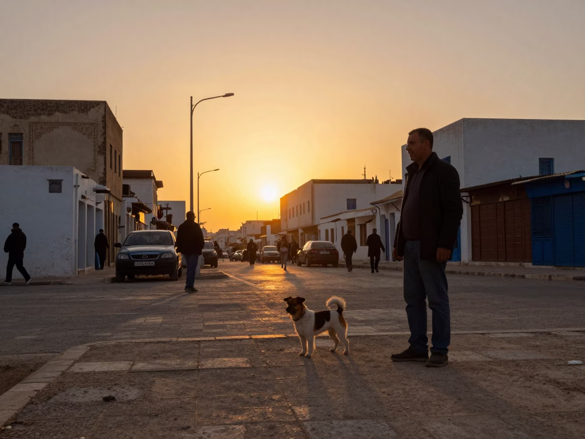 As The Sun Drops Toward The Horizon on Measuring Tapes in Tunis in in Tunis, Tunisia