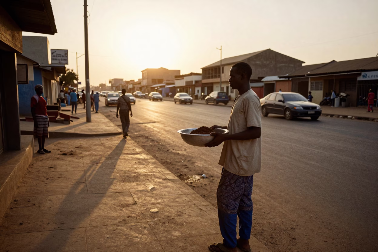 As The Sun Drops Toward The Horizon on Metal Bowls in Dakar in in Dakar, Senegal