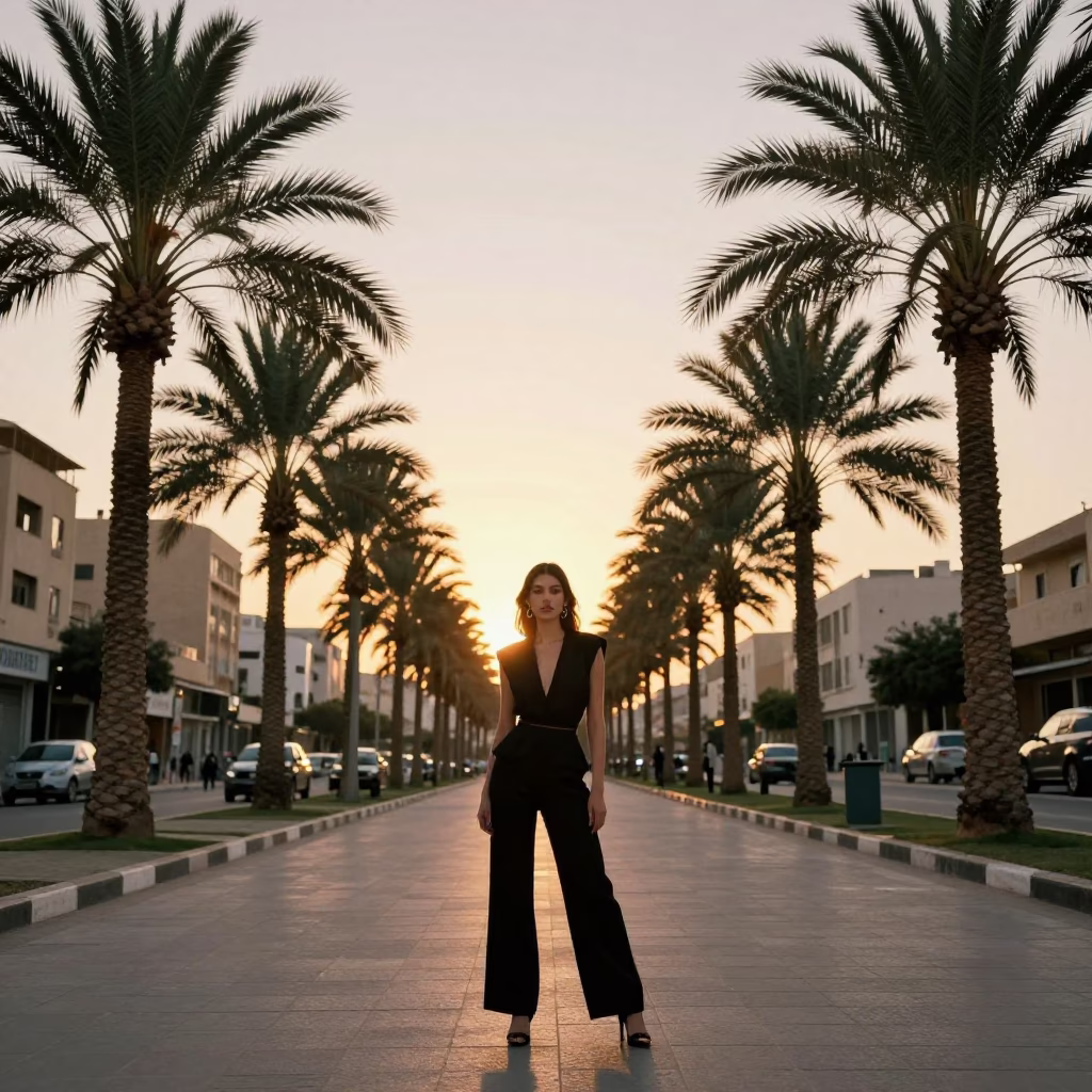 As The Sun Drops Toward The Horizon on Model in Amman in in Amman, Jordan