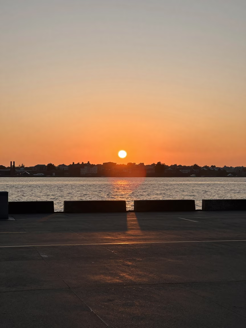 As The Sun Drops Toward The Horizon on Piling System in New York in in New York, New York, United States