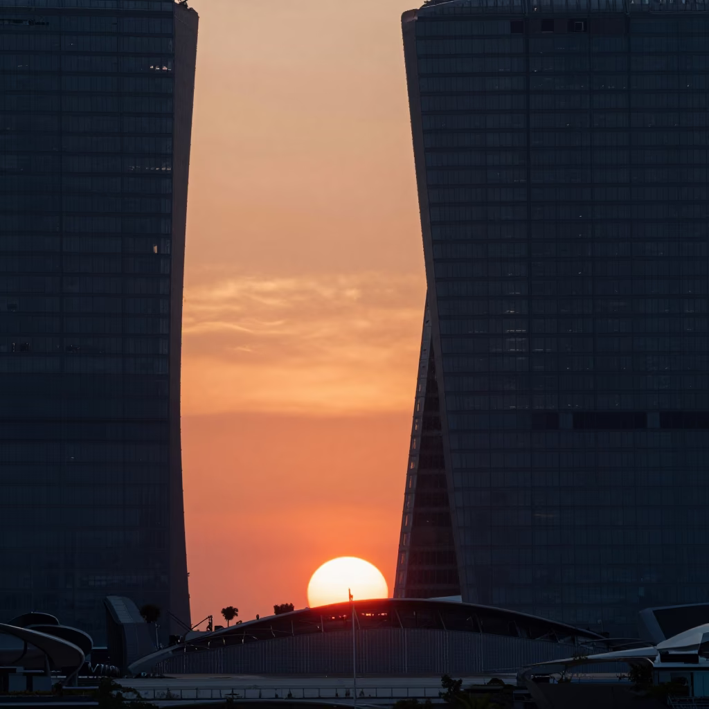 As The Sun Drops Toward The Horizon on Sands Skyline in Singapore in in Singapore, Singapore