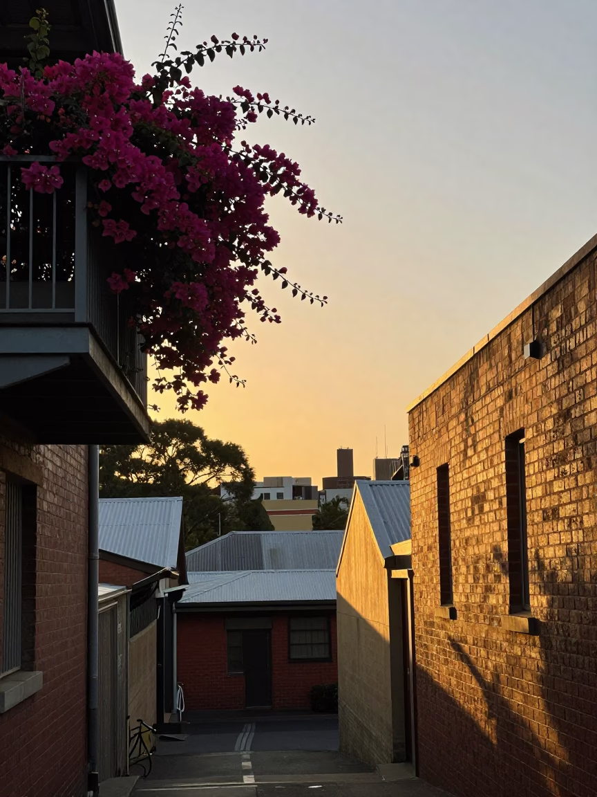 As The Sun Drops Toward The Horizon on Scene Laneway in Melbourne in in Melbourne, Victoria, Australia