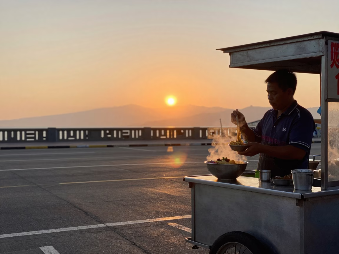 As The Sun Drops Toward The Horizon on Shan Noodles in Kaohsiung in in Kaohsiung, Taiwan