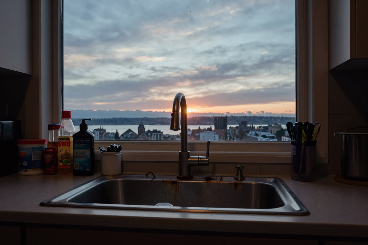 As The Sun Drops Toward The Horizon on Sink Area in Seattle in in Seattle, Washington, United States