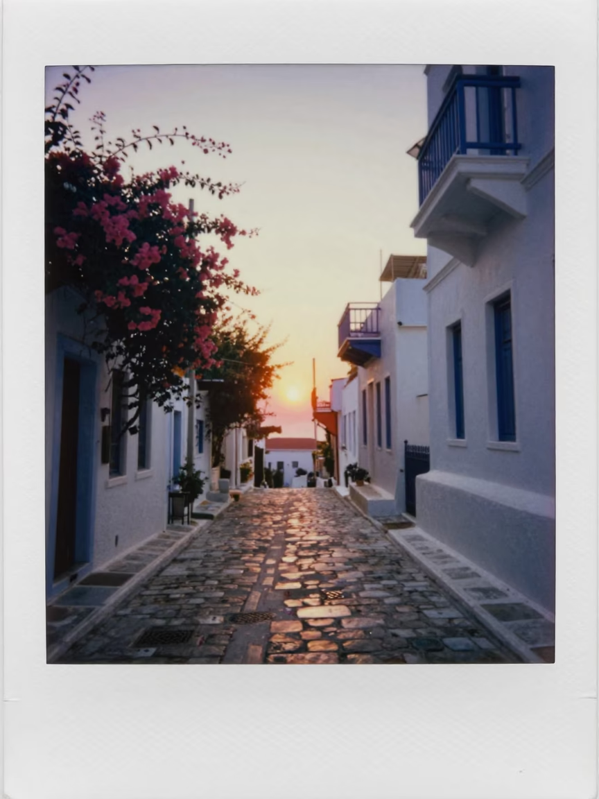 As The Sun Drops Toward The Horizon on Street Scene in Athens in in Athens, Greece
