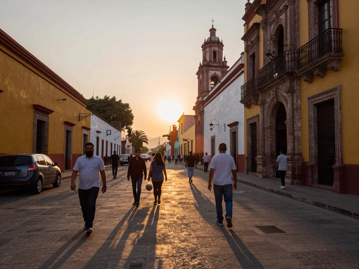As The Sun Drops Toward The Horizon on Street Scene in Guadalajara in in Guadalajara, Mexico