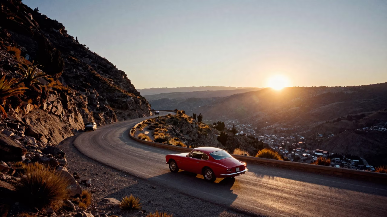 As The Sun Drops Toward The Horizon on Street Scene in La Paz in in La Paz, Bolivia