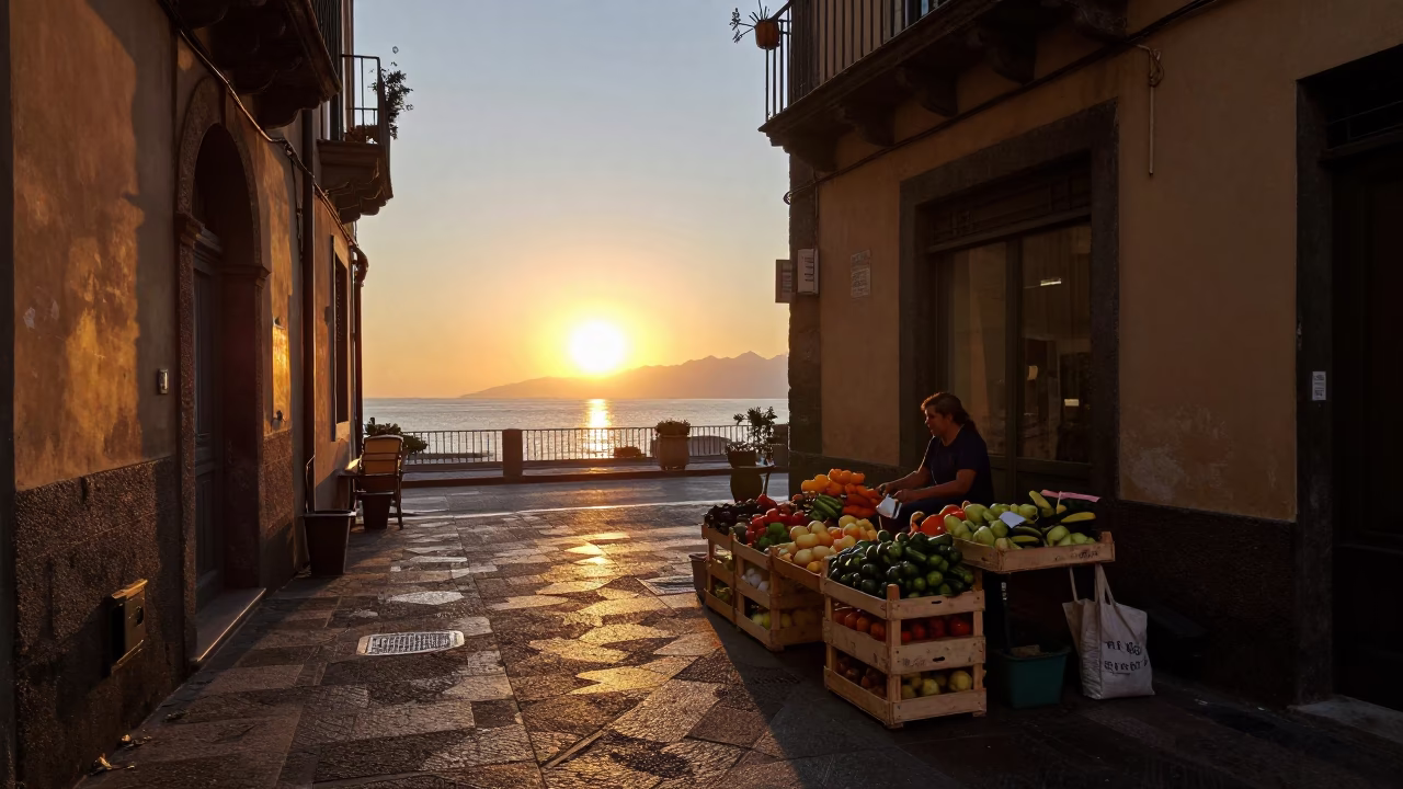 As The Sun Drops Toward The Horizon on Street Scene in Naples in in Naples, Italy