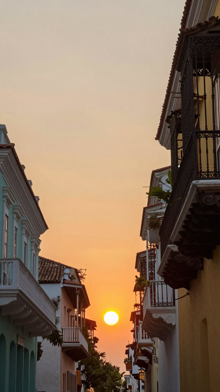 As The Sun Drops Toward The Horizon on Sunset Glow in Cartagena in in Cartagena, Colombia