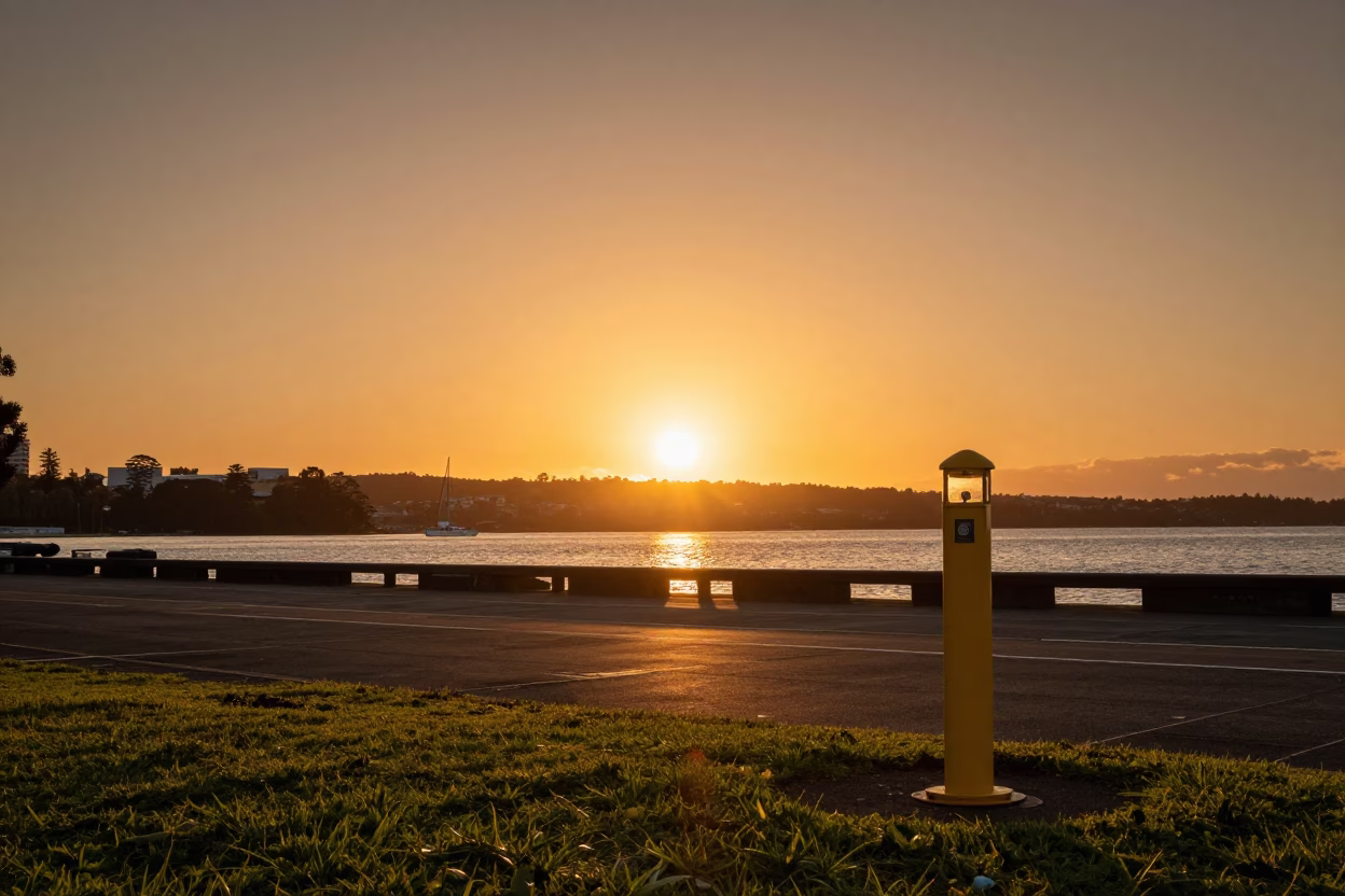 As The Sun Drops Toward The Horizon on Sunset in Hobart in in Hobart, Tasmania, Australia
