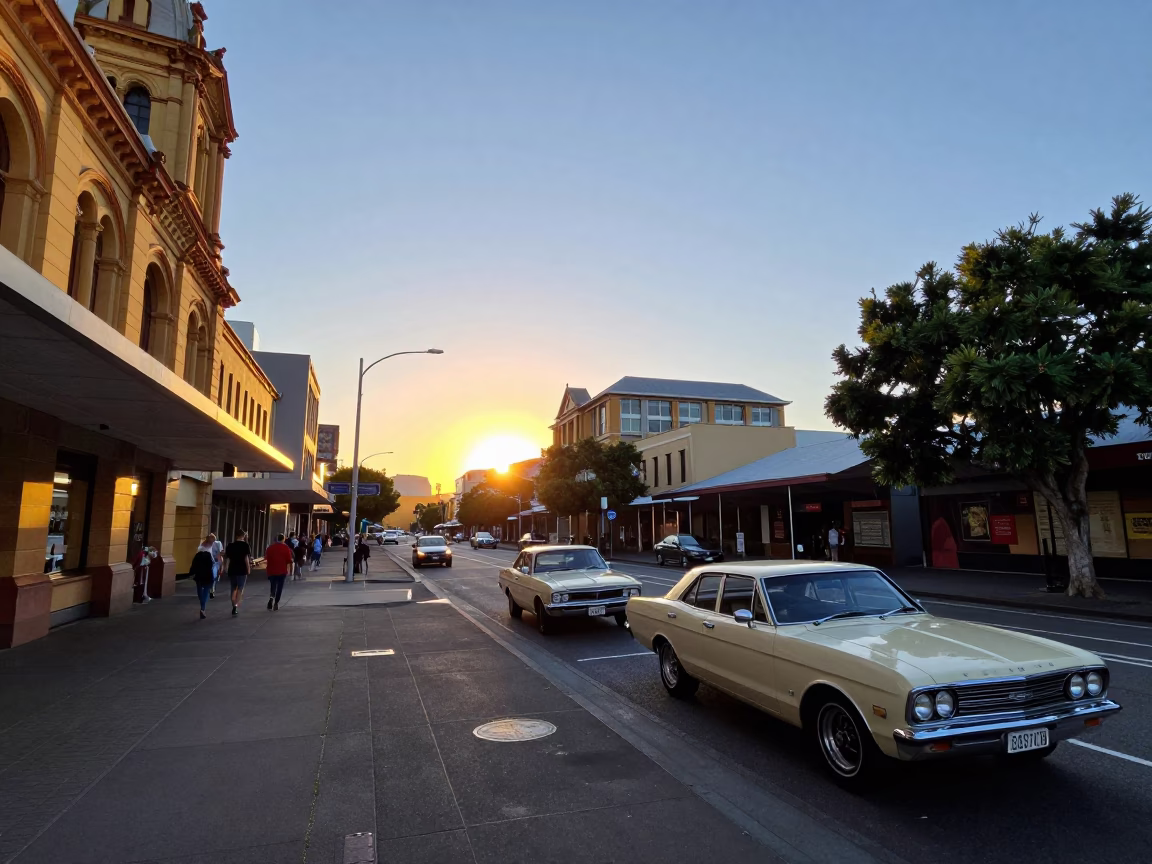 As The Sun Drops Toward The Horizon on Sunset in Hobart in in Hobart, Tasmania, Australia