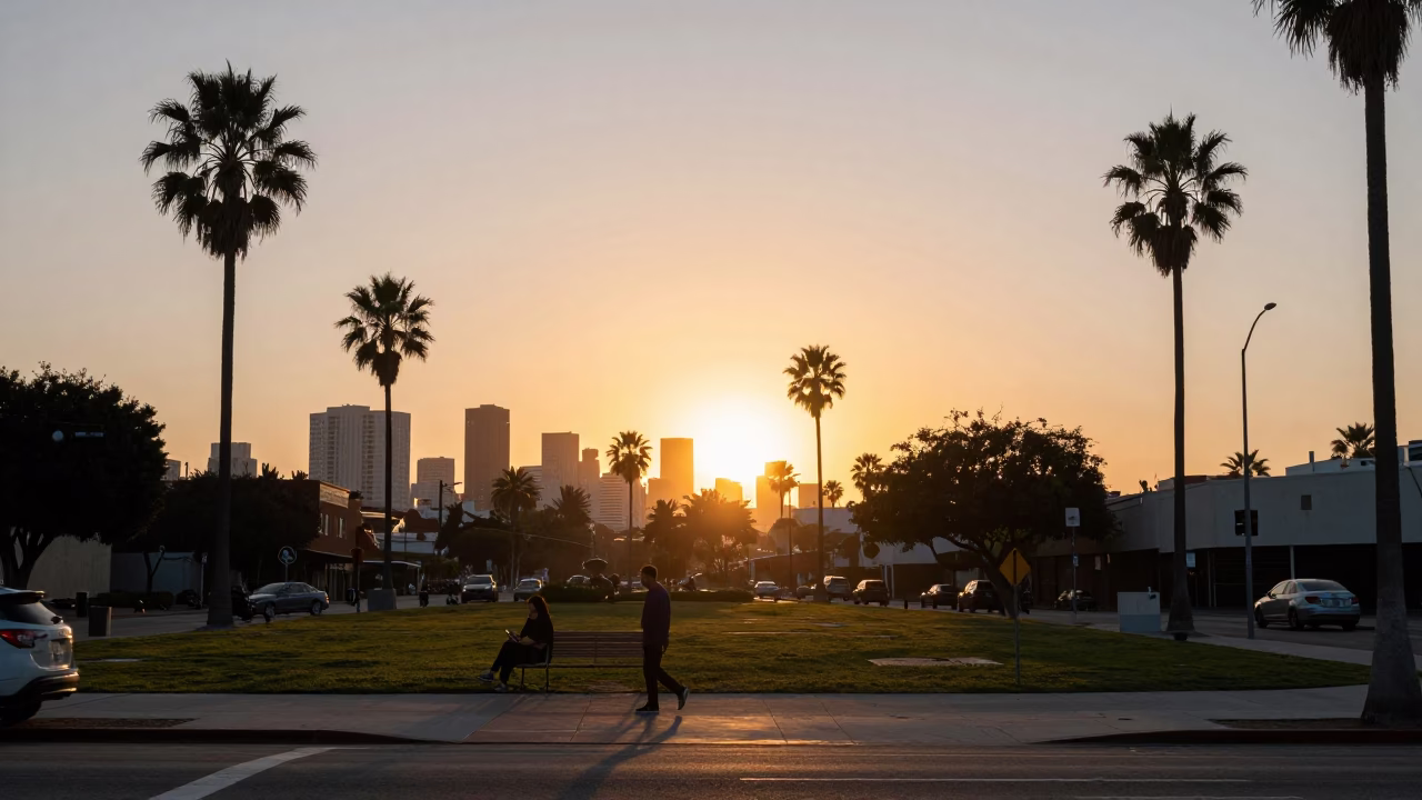 As The Sun Drops Toward The Horizon on Sunset in Los Angeles in in Los Angeles, California, United States