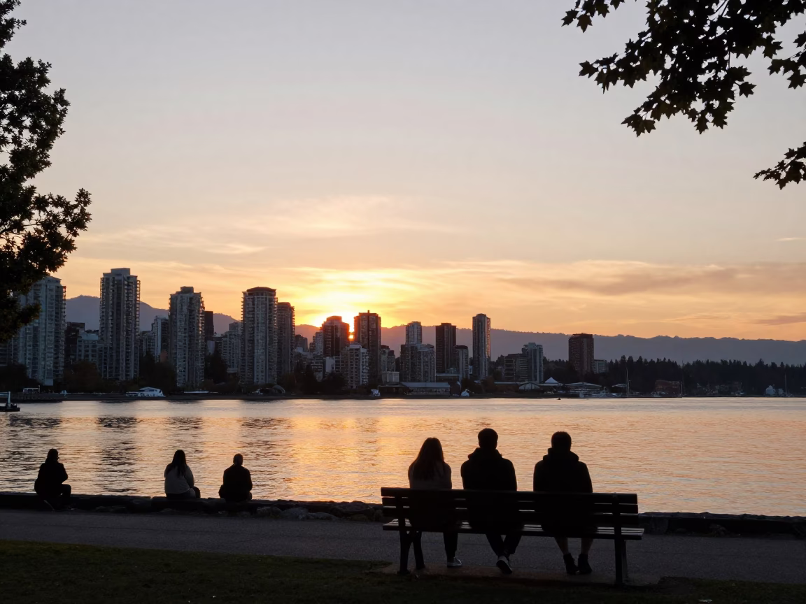 As The Sun Drops Toward The Horizon on Sunset in Vancouver in in Vancouver, British Columbia, Canada